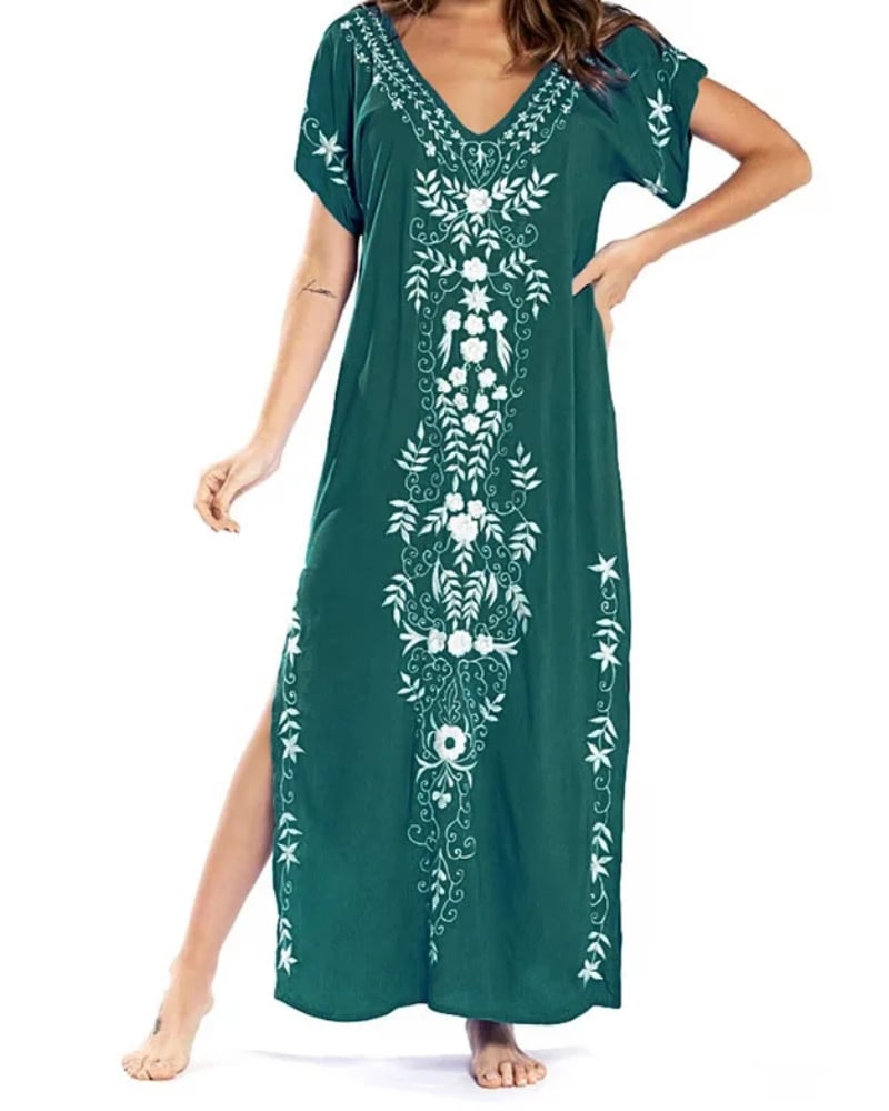 Robe longue bohème ample imprimée col en v plage été — vue 4