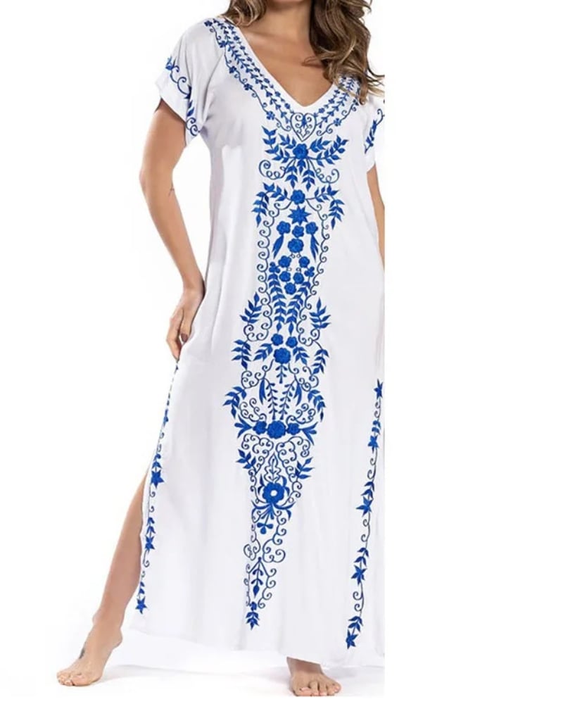 Robe longue bohème ample imprimée col en v plage été — vue 3