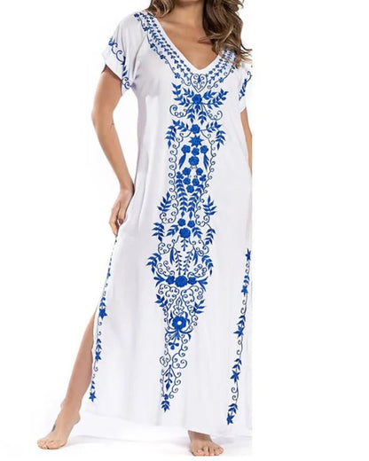 Robe longue bohème ample imprimée col en v plage été — vue 3