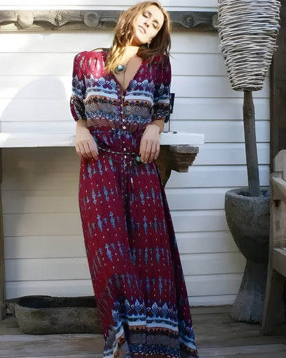 Robe longue bohème imprimé à manches trois quarts — vue 2