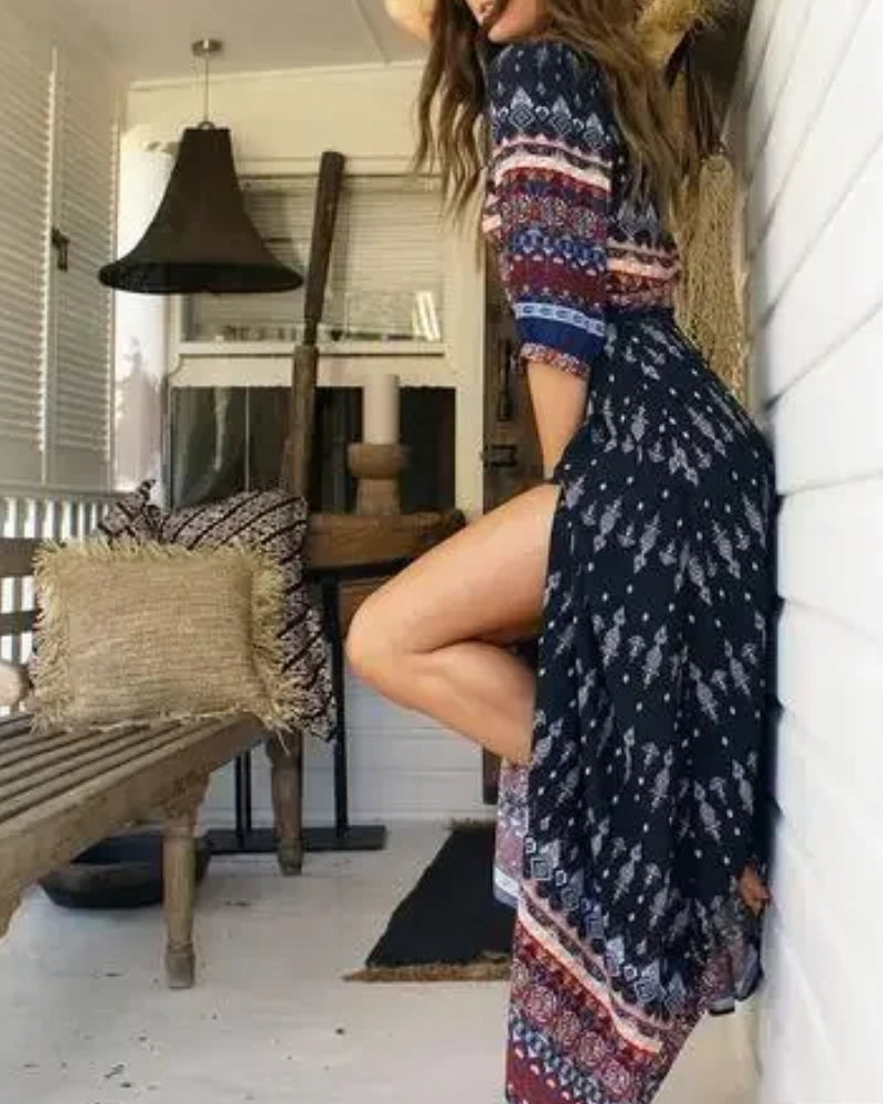 Robe longue bohème imprimé à manches trois quarts — vue 5
