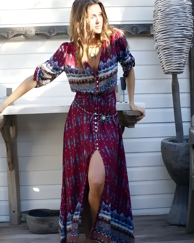 Robe longue bohème imprimé à manches trois quarts — vue 12