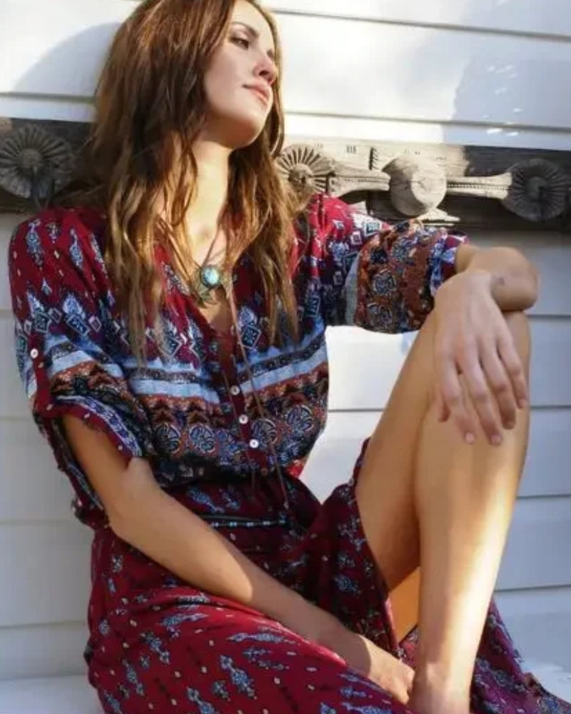 Robe longue bohème imprimé à manches trois quarts — vue 11