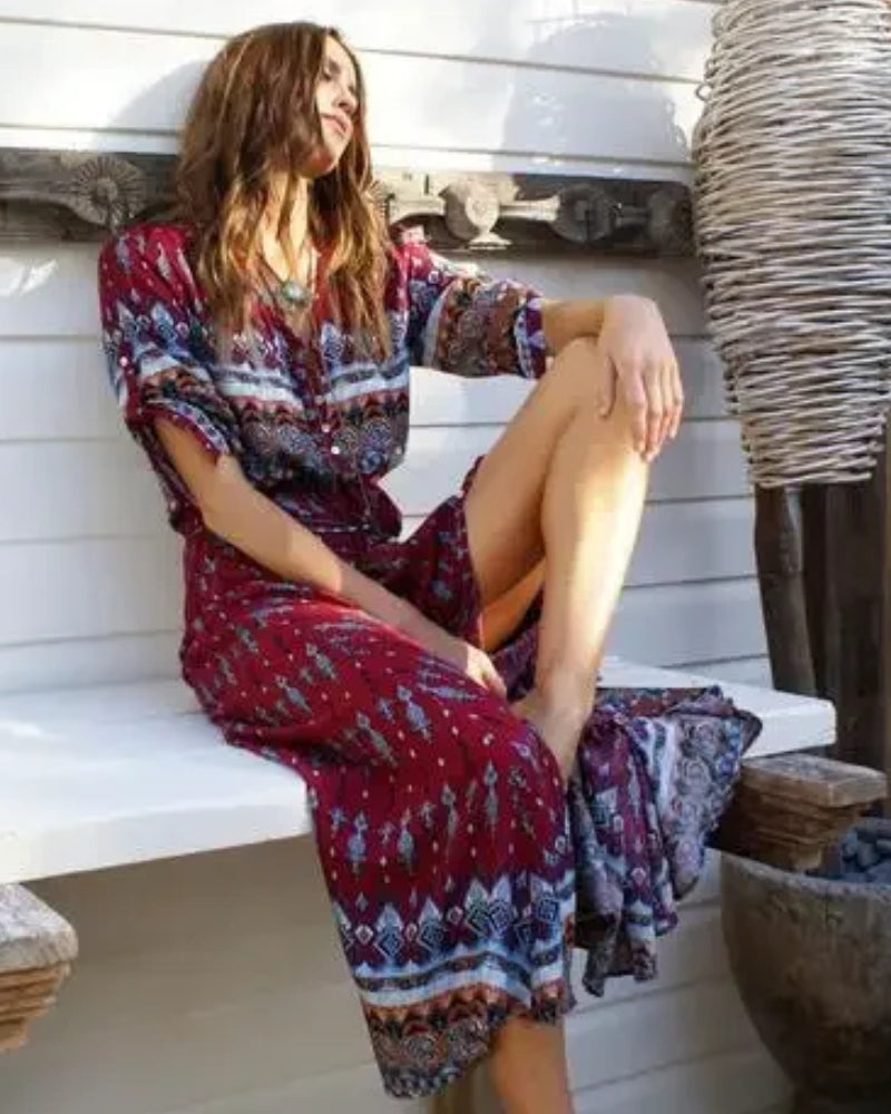 Robe longue bohème imprimé à manches trois quarts — vue 10