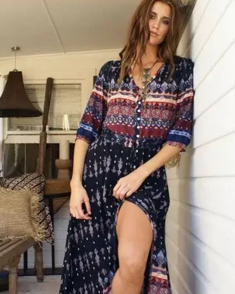 Robe longue bohème imprimé à manches trois quarts — vue 8