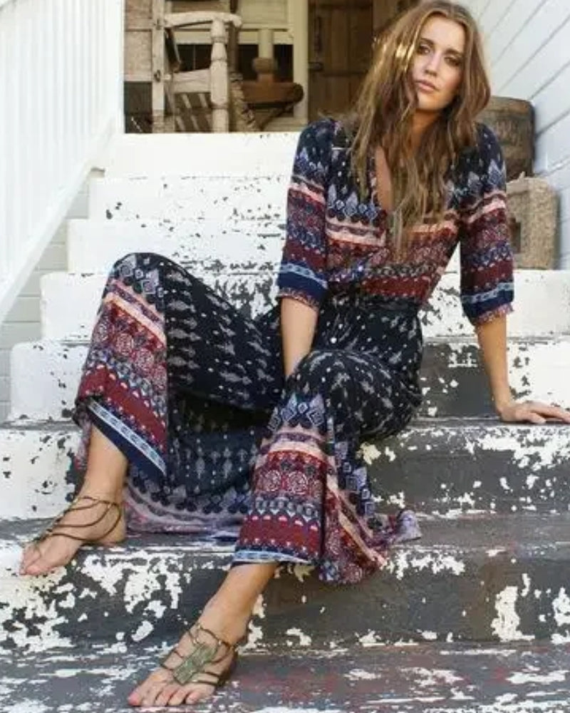 Robe longue bohème imprimé à manches trois quarts — vue 7