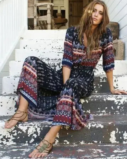 Robe longue bohème imprimé à manches trois quarts — vue 7