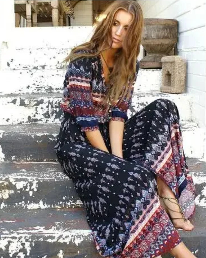 Robe longue bohème imprimé à manches trois quarts — vue 3
