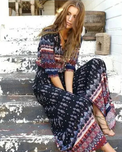Robe longue bohème imprimé à manches trois quarts — vue 3