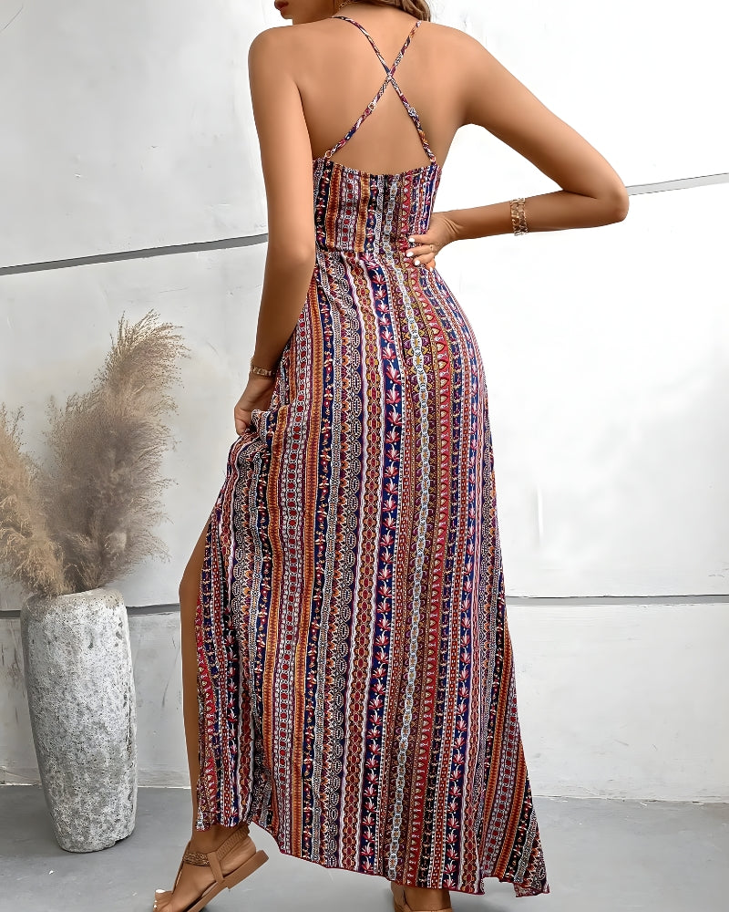 Robe longue bohème plage dos nu ethnique — vue 2