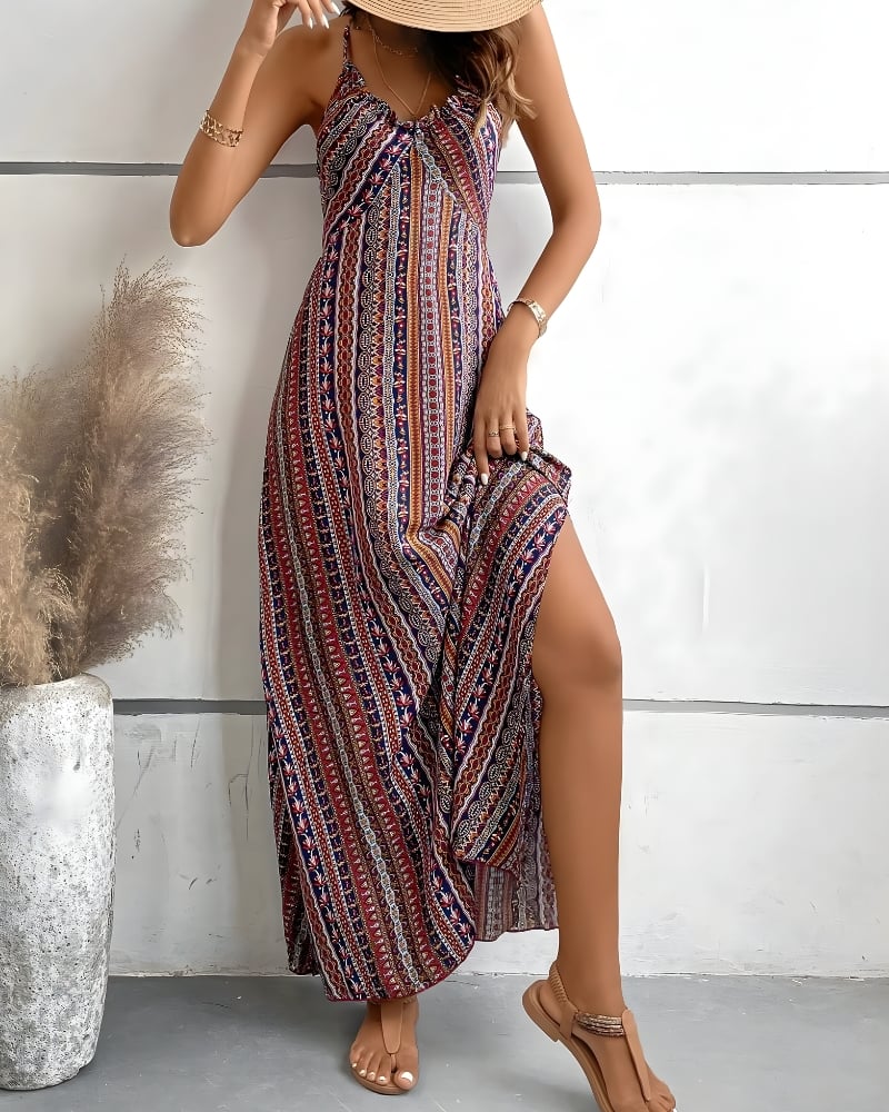 Robe longue bohème plage dos nu ethnique — vue 4