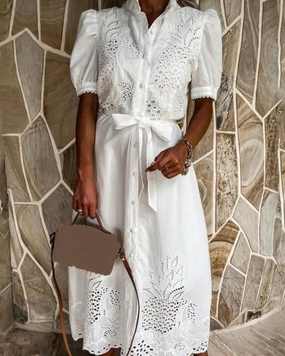 Robe longue broderie lacets coton bohème — vue 4