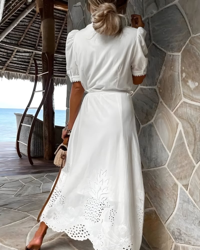 Robe longue broderie lacets coton bohème — vue 3