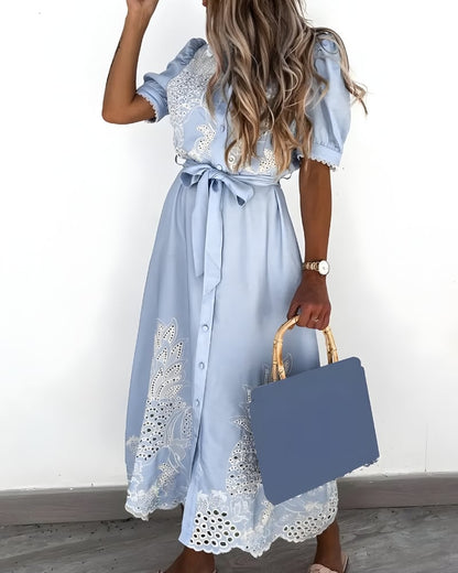 Robe longue broderie lacets coton bohème — vue 9