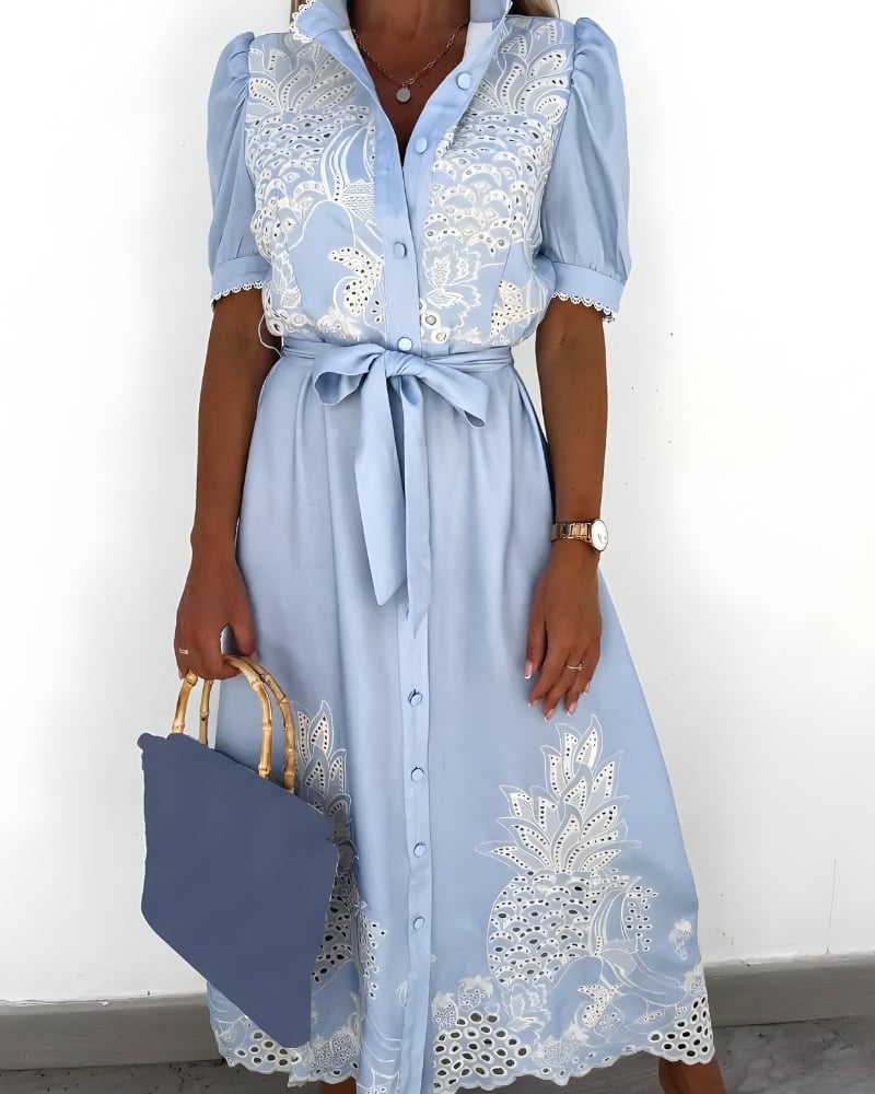 Robe longue broderie lacets coton bohème — vue 7