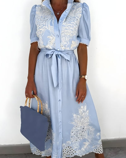 Robe longue broderie lacets coton bohème — vue 7