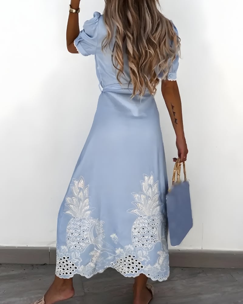 Robe longue broderie lacets coton bohème — vue 6