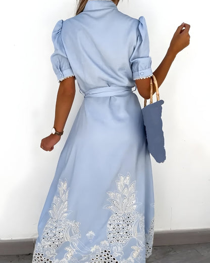 Robe longue broderie lacets coton bohème — vue 5