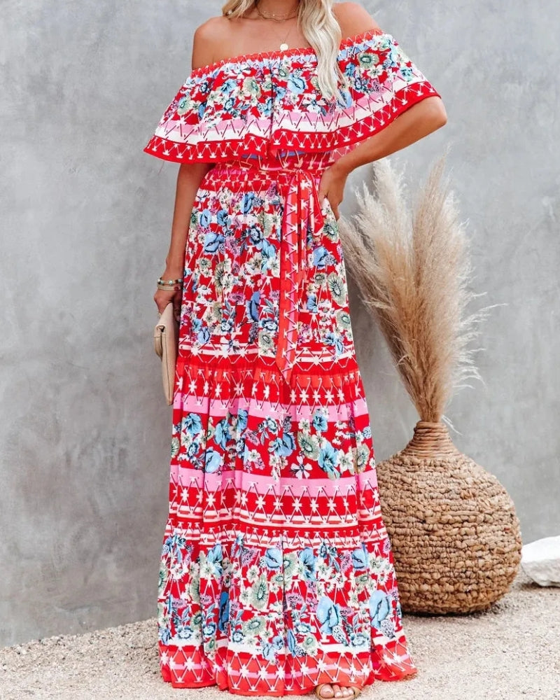 Robe longue bohème col fendu lacets style régulier — vue 2