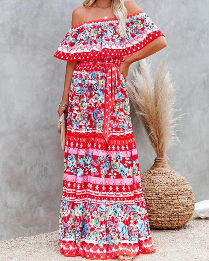 Robe longue bohème col fendu lacets style régulier — vue 2