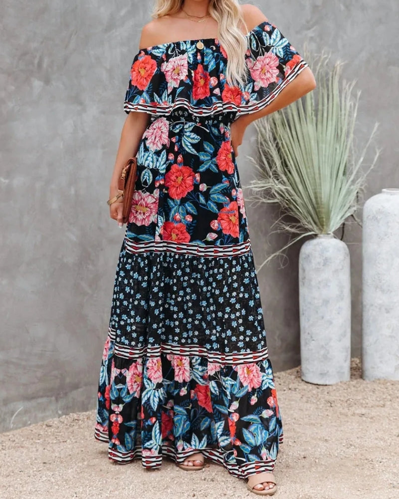 Robe longue bohème col fendu lacets style régulier — vue 3