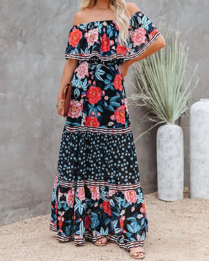 Robe longue bohème col fendu lacets style régulier — vue 3