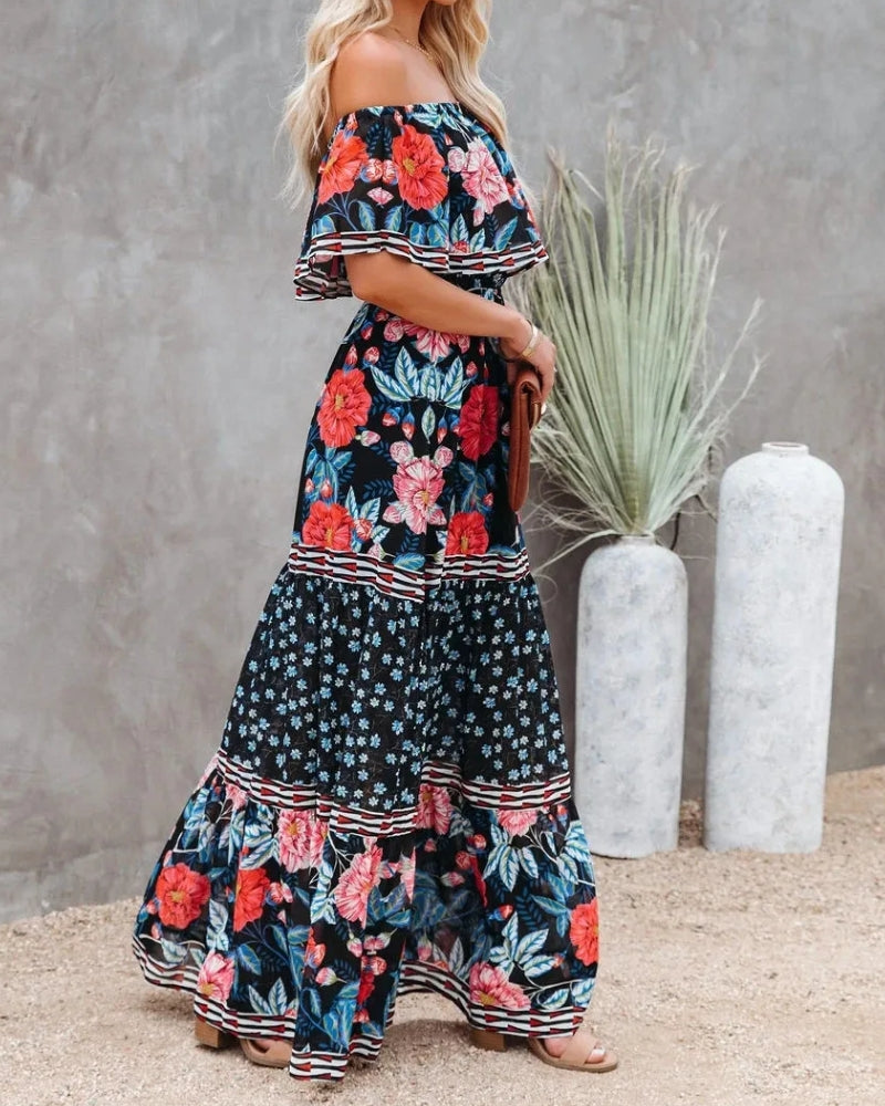 Robe longue bohème col fendu lacets style régulier — vue 4