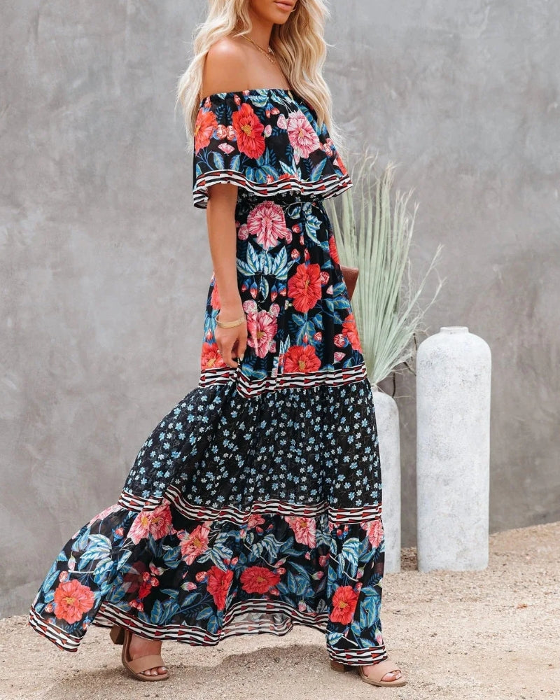 Robe longue bohème col fendu lacets style régulier — vue 8