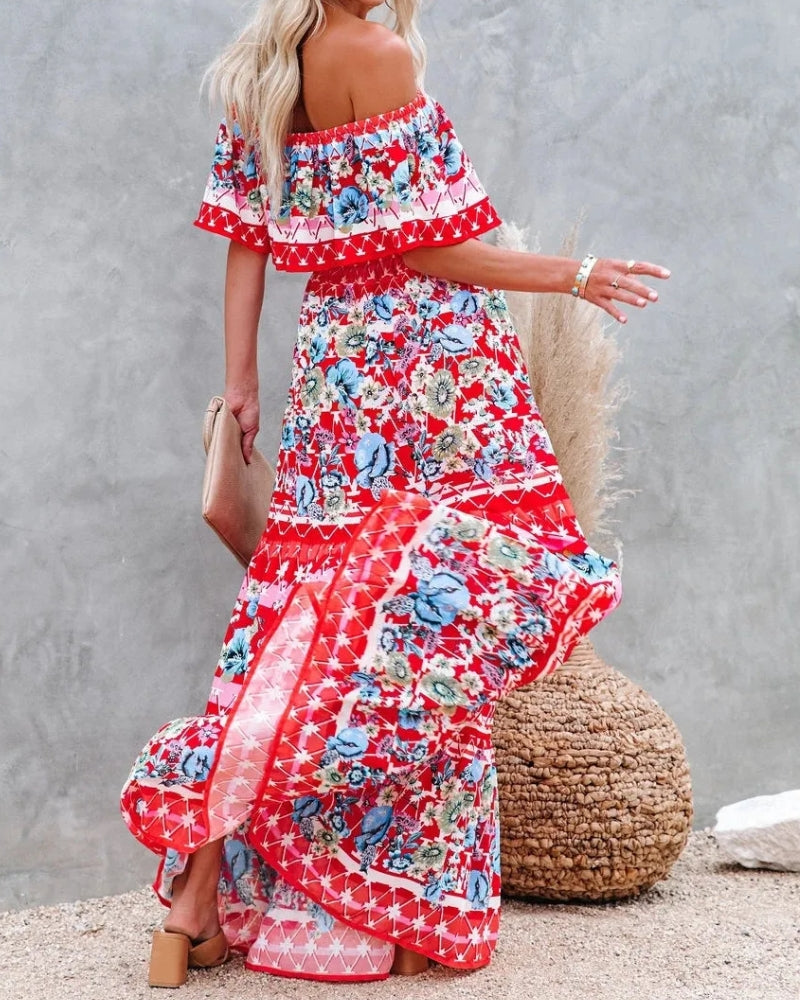 Robe longue bohème col fendu lacets style régulier — vue 15