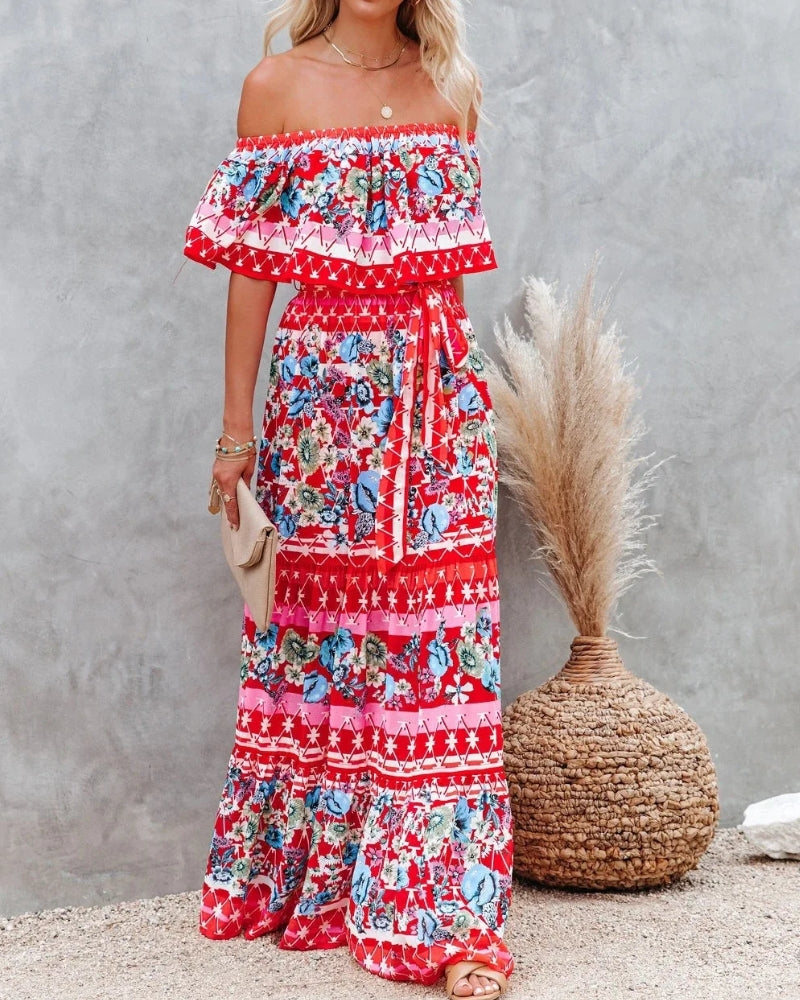 Robe longue bohème col fendu lacets style régulier — vue 16