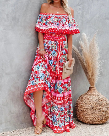 Robe longue bohème col fendu lacets style régulier — vue 17