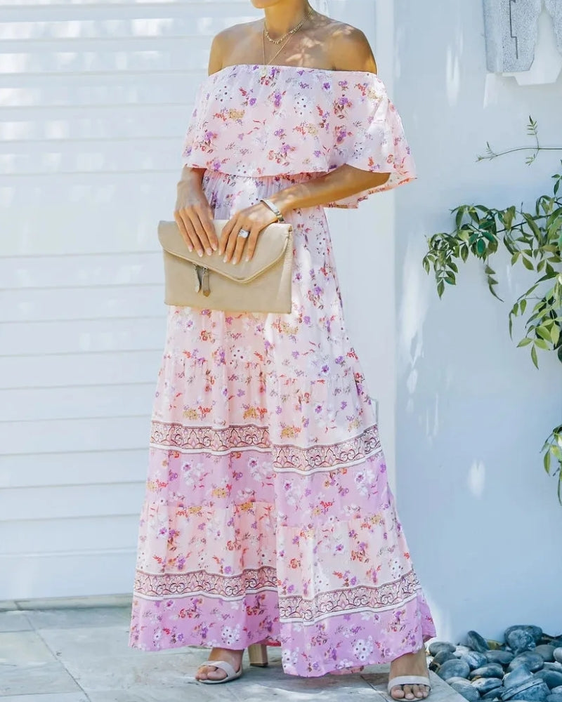 Robe longue bohème col fendu lacets style régulier — BOHERIS