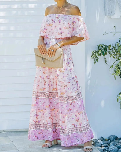 Robe longue bohème col fendu lacets style régulier — BOHERIS