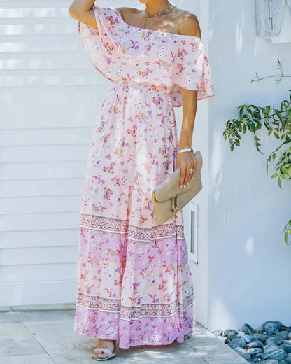 Robe longue bohème col fendu lacets style régulier — vue 9