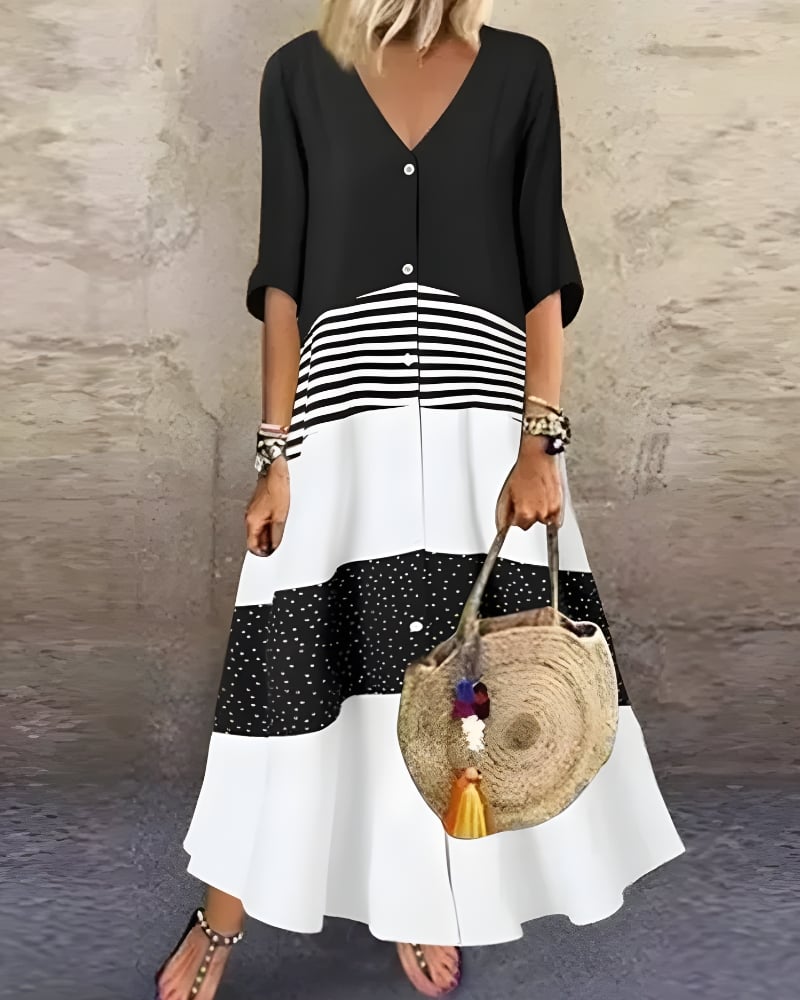 Robe longue bohème décontractée imprimée col en v — BOHERIS