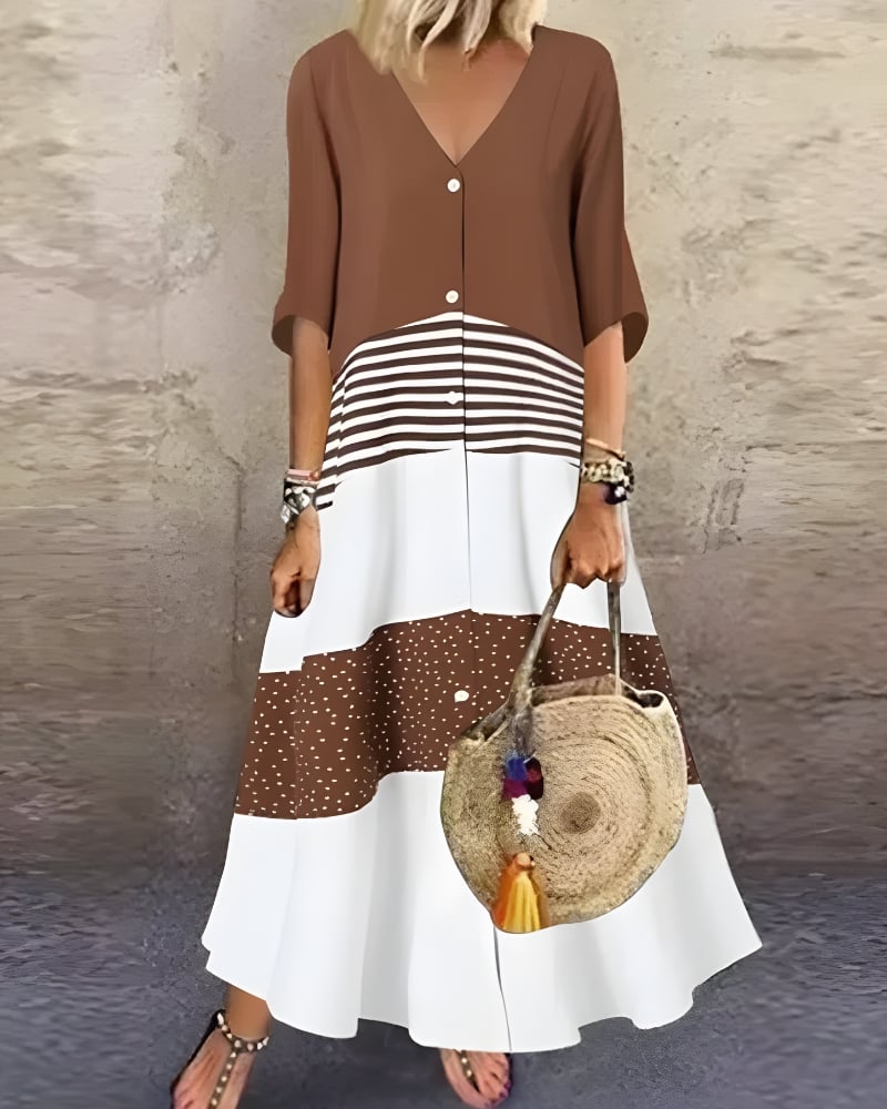 Robe longue bohème décontractée imprimée col en v — vue 2