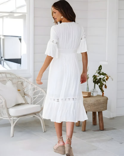 Robe longue dentelle florale bohème manches cloche — vue 6