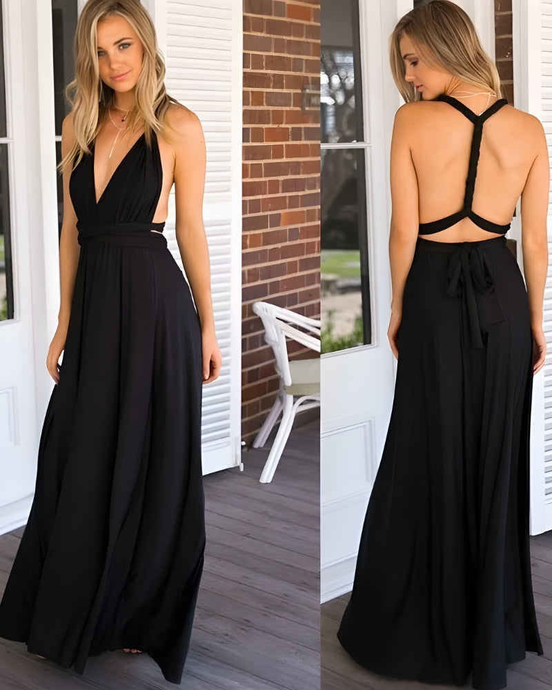 Robe longue mousseline unie bohème soirée — vue 9