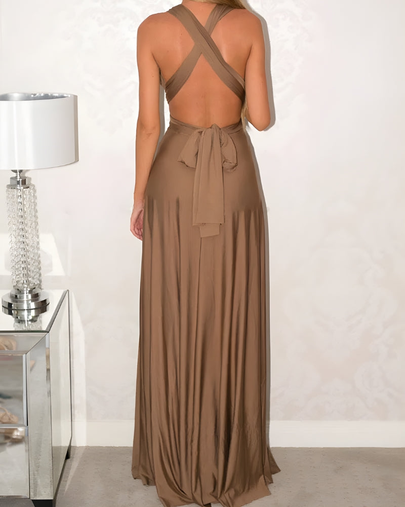Robe longue mousseline unie bohème soirée — vue 3