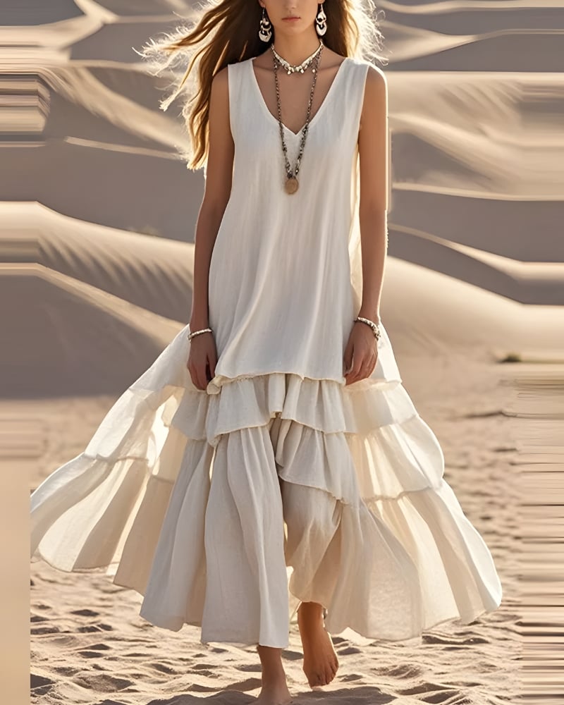 Robe longue plage unie bohème — BOHERIS