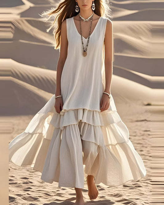 Robe longue plage unie bohème — BOHERIS