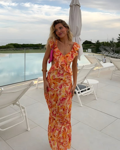 Robe longue volants imprimé plage style bohème — BOHERIS