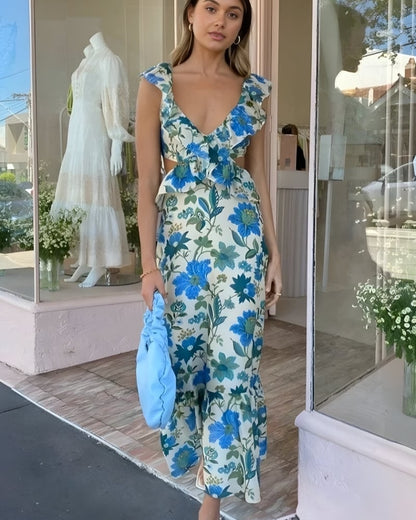 Robe longue volants imprimé plage style bohème — vue 4