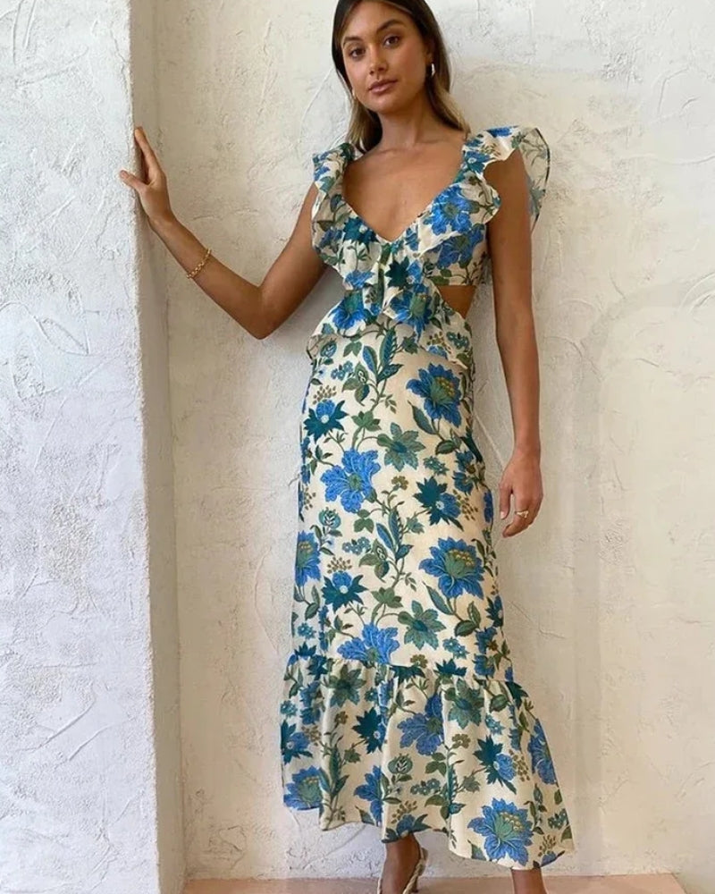 Robe longue volants imprimé plage style bohème — vue 2