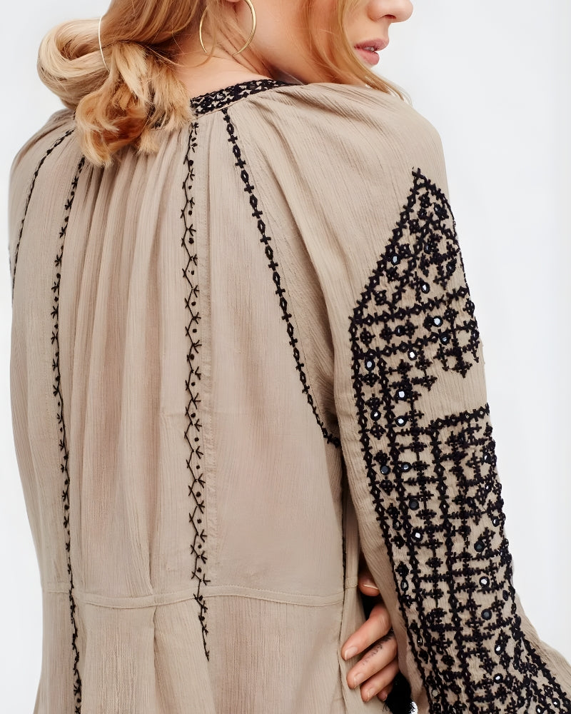 Robe manches lanterne broderie glands style bohème — vue 10