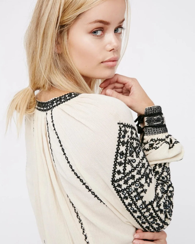Robe manches lanterne broderie glands style bohème — vue 5