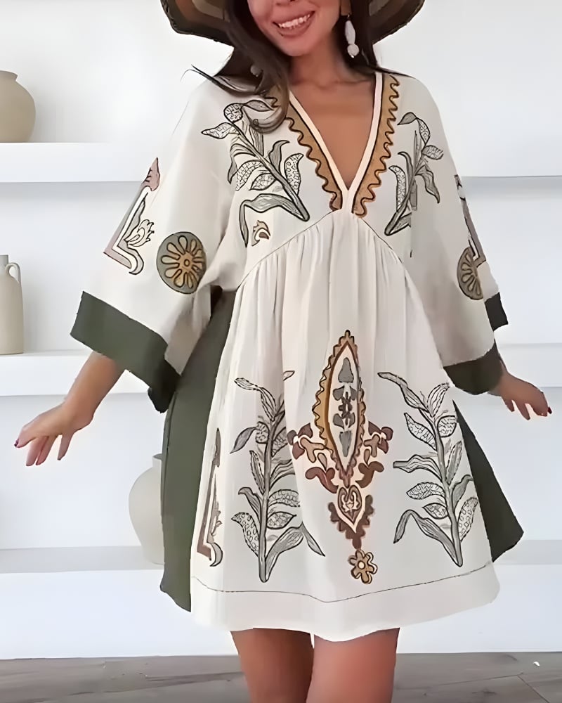 Robe mini lin et coton broderie florale bohème été — vue 2
