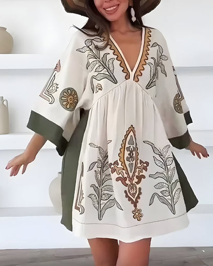 Robe mini lin et coton broderie florale bohème été — vue 2