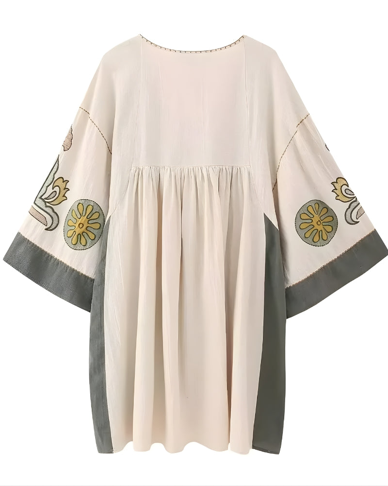 Robe mini lin et coton broderie florale bohème été — vue 9