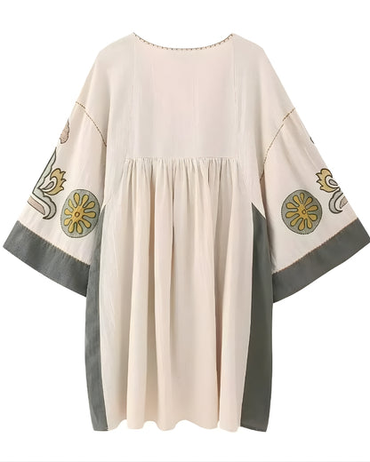 Robe mini lin et coton broderie florale bohème été — vue 9
